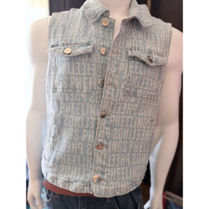 Pheelings Light Blue White Denim Vest M